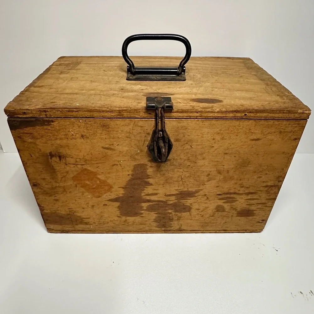 Vintage Small Wooden Military Footlocker Storage Chest Brown LT Engels Stencil